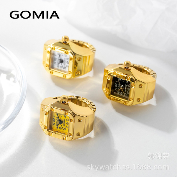 Vintage Punk Square Quartz Watch Rings For Couple Women Man Hip Hop Cool Elastic Stretchy Watch Finger Rings Fashion Jewelry